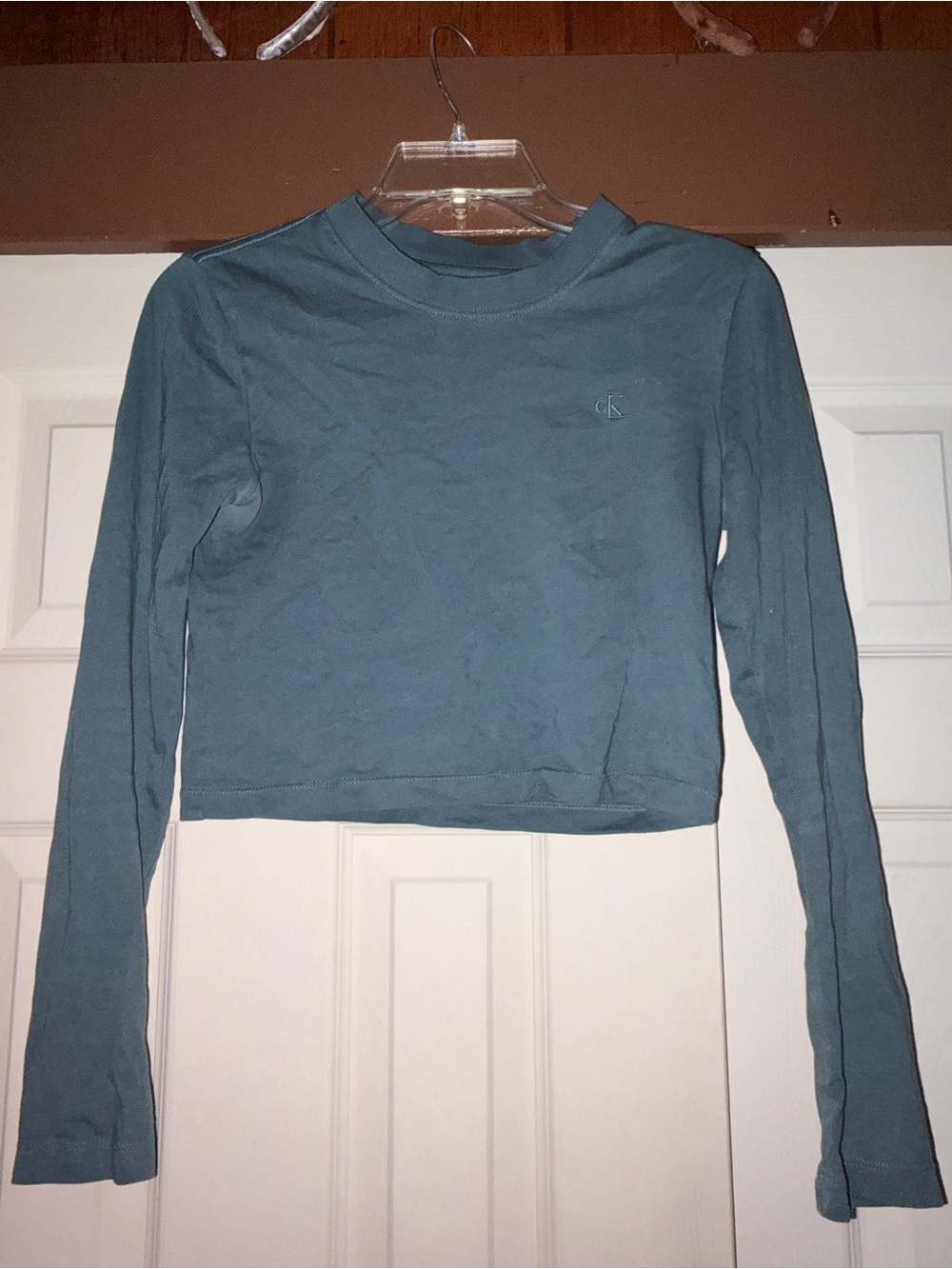 Calvin Klein Teal-Blue Long Sleeve Cropped Top